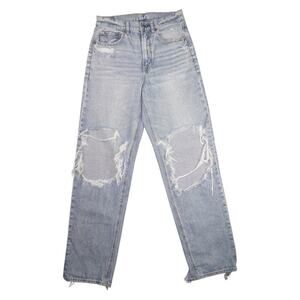 American Eagle Baggy Straight Jeans Women’s 6 Distressed High Rise Denim